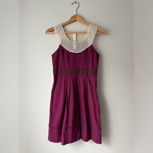 ANTHROPOLOGIE Floreat Dress Burgundy with‎ Lace Collar